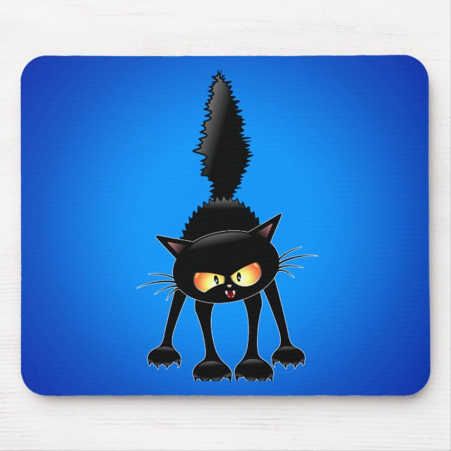 Funny Fierce Black Cat Cartoon Mouse Mat (Front)