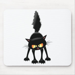 Funny Fierce Black Cat Cartoon Mouse Mat