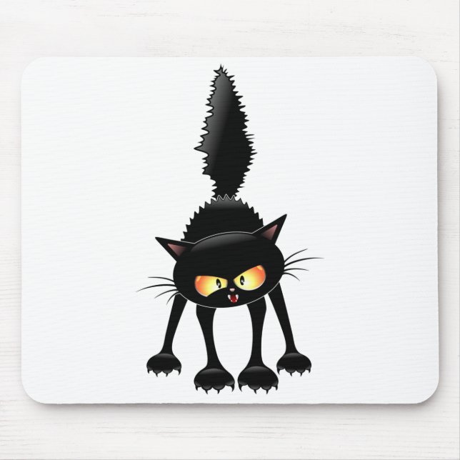 Funny Fierce Black Cat Cartoon Mouse Mat (Front)