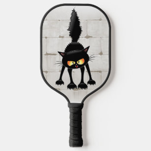 Funny Fierce Black Cat Cartoon Pickleball Paddle