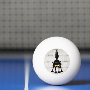 Funny Fierce Black Cat Cartoon Ping Pong Ball