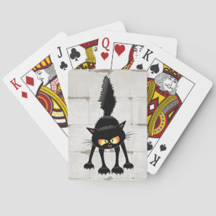 Funny Fierce Black Cat Cartoon  Playing Cards