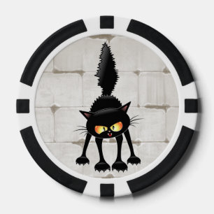 Funny Fierce Black Cat Cartoon Poker Chips