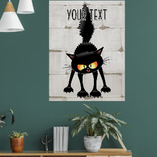 Funny Fierce Black Cat Cartoon  Poster