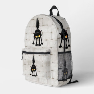 Funny Fierce Black Cat Cartoon  Printed Backpack