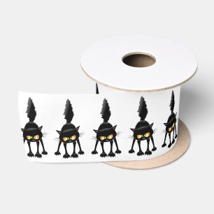Funny Fierce Black Cat Cartoon  Satin Ribbon