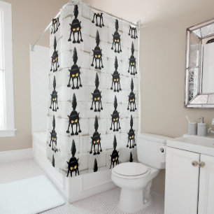 Funny Fierce Black Cat Cartoon  Shower Curtain