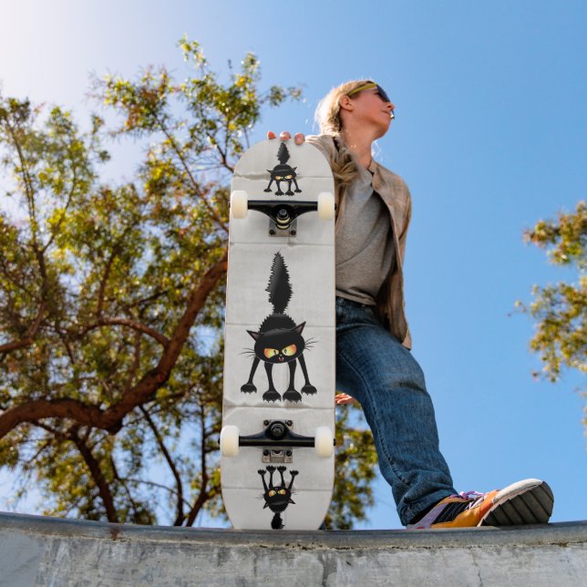 Funny Fierce Black Cat Cartoon  Skateboard (Outdoor 1)