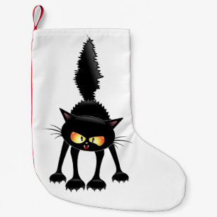Funny Fierce Black Cat Cartoon Small Christmas Stocking