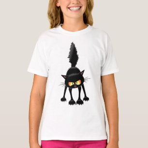 Funny Fierce Black Cat Cartoon T-Shirt