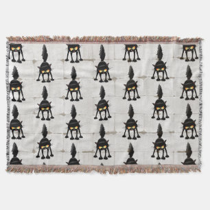 Funny Fierce Black Cat Cartoon Throw Blanket