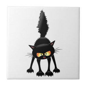 Funny Fierce Black Cat Cartoon  Tile