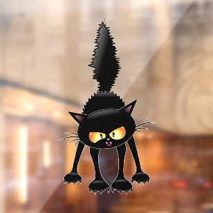 Funny Fierce Black Cat Cartoon  Window Cling