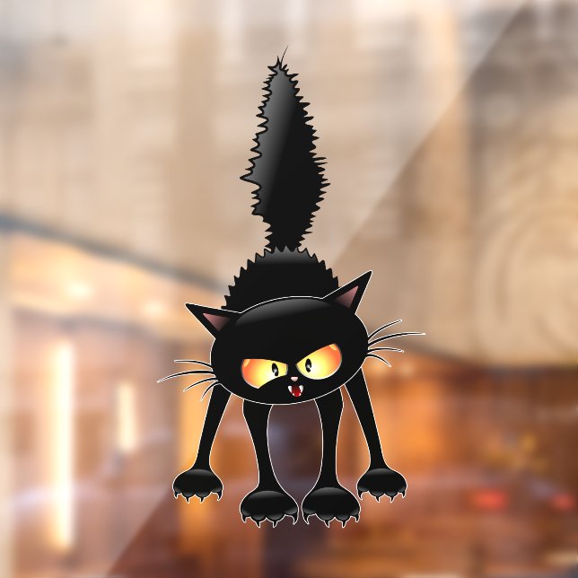 Funny Fierce Black Cat Cartoon  Window Cling (Sheet 2)