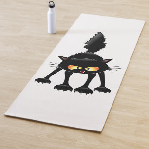 Funny Fierce Black Cat Cartoon Yoga Mat
