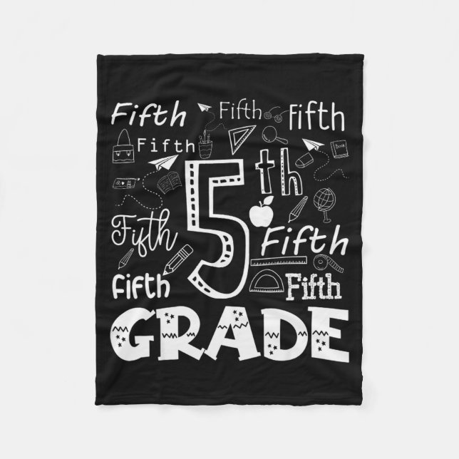 Funny Fifth Grade Doodle Tygraphy Birthday Design  Fleece Blanket (Front)