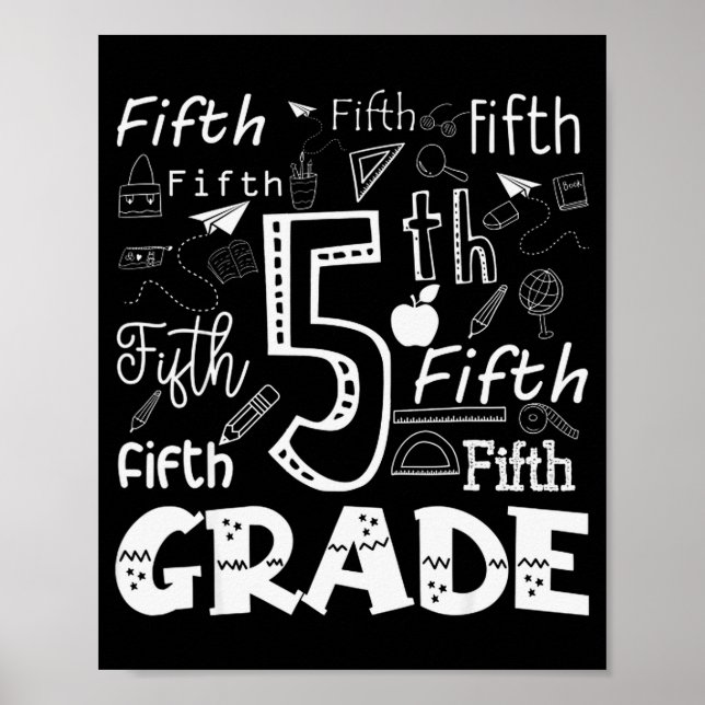 Funny Fifth Grade Doodle Tygraphy Birthday Design  Poster (Front)