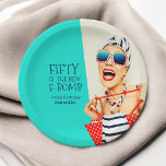 Funny Fifty is the New F-Bomb Birthday Party Paper Plate<br><div class="desc">Host an outrageously funny and unique birthday party for a deserving woman celebrating her 50th Birthday with this retro glam 50th Birthday Party paper plate design. The design features a kitschy stylish woman in striped sunglasses and hair turban with a polka dot bag and striped towel, rocking her attitude. The...</div>