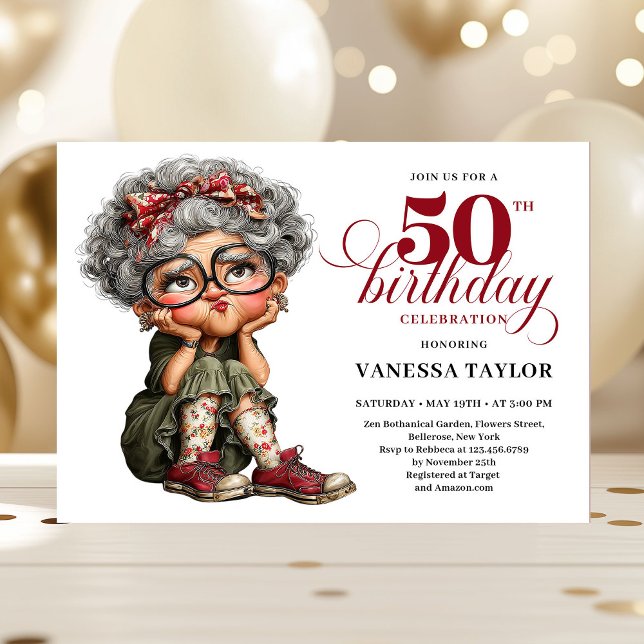 Funny fifty woman humor invite whimsical theme (Funny fifty woman humor invite whimsical theme)