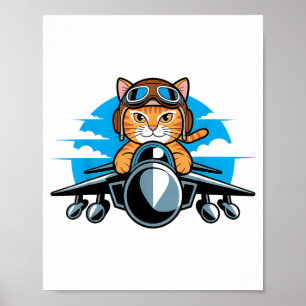 Funny Fighter Jet Cat Lot Aviation Humor For Cat L Poster