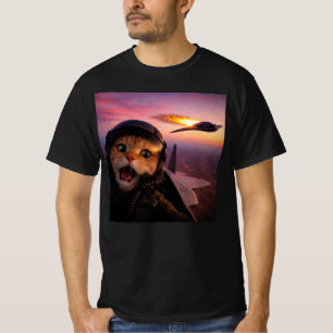 Funny Fighter Pilot Cat — Vintage “Cat Wars” Meme T-Shirt