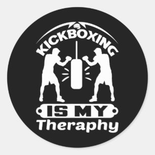 Funny Fighter Saying Kickboxing Is My Theraphy Box Classic Round Sticker