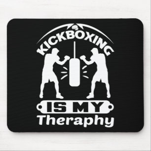 Funny Fighter Saying Kickboxing Is My Theraphy Box Mouse Mat