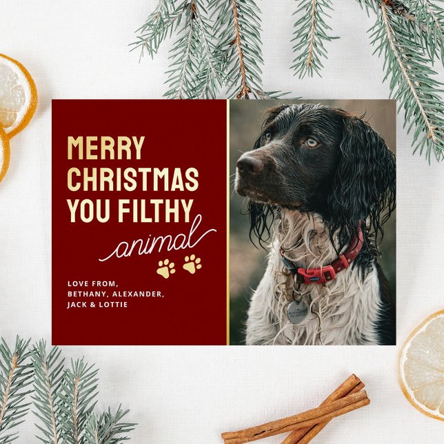 Funny Filthy Animal Pet Christmas Foil Holiday Card (Creator Uploaded)