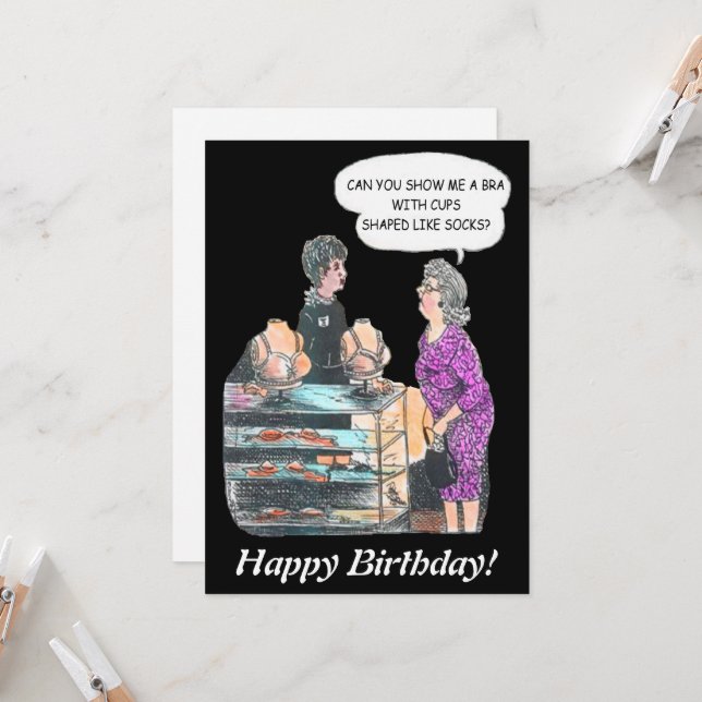 Funny Finding the Right Bra Shopping Old Lady Flat Card (Front/Back In Situ)