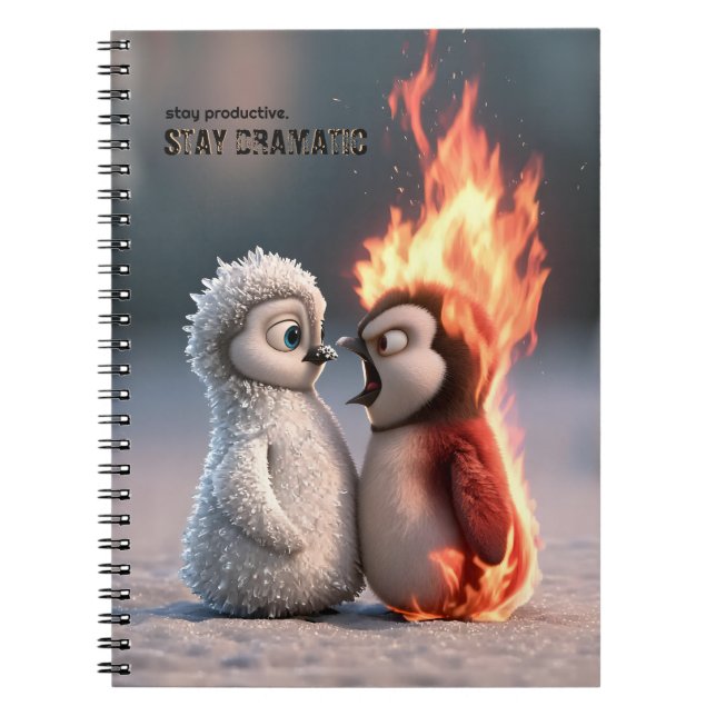Funny Fire and Ice Penguin  Notebook (Front)