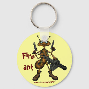 Funny fire ant with guns cartoon art keychain