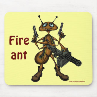 Funny fire ant with guns cartoon art mousepad
