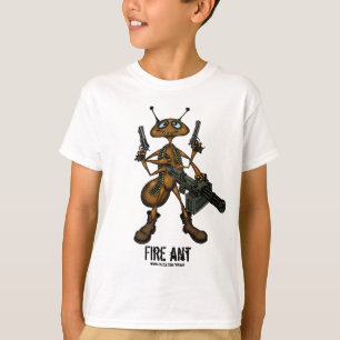 Funny fire ant with guns cartoon drawing t-shirt