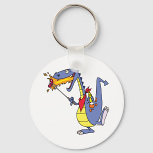funny fire cooking hot dogs dragon cartoon key ring