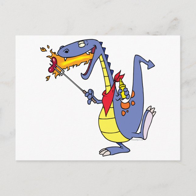 funny fire cooking hot dogs dragon cartoon postcard (Front)