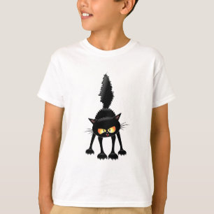 Funny Firece Black Cat Cartoon T-Shirt
