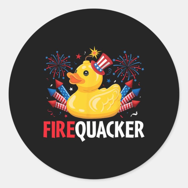 Funny Firecracker Duck 4th Of July  Classic Round Sticker (Front)