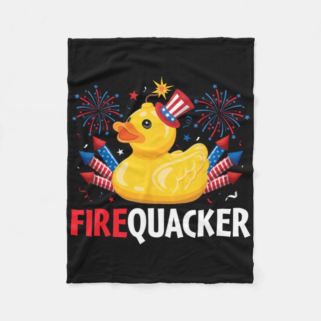 Funny Firecracker Duck 4th Of July  Fleece Blanket (Front)
