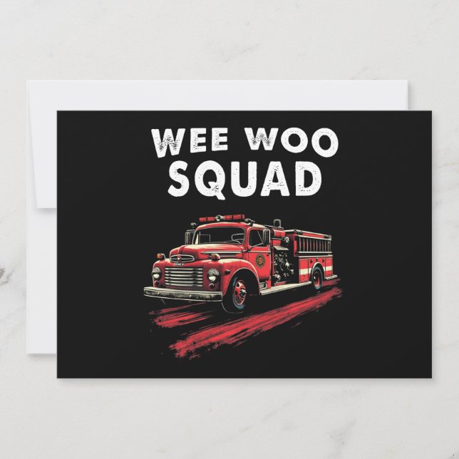 Funny Firefighter Art Fire Truck Fireman Invitation (Front)