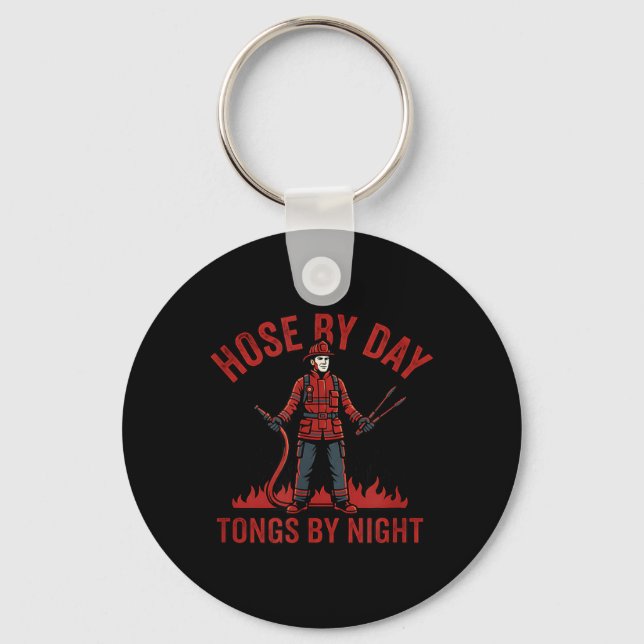 Funny Firefighter Bbq Grilling Humour Fire Rescue Key Ring (Front)