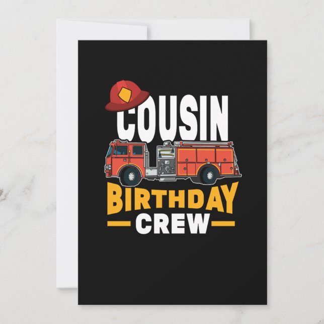 Funny Firefighter Firetruck Cousin Birthday Crew Invitation (Front)