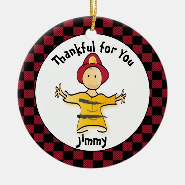 Funny Firefighter Gift - Thank You Fireman Ceramic Tree Decoration (Front)
