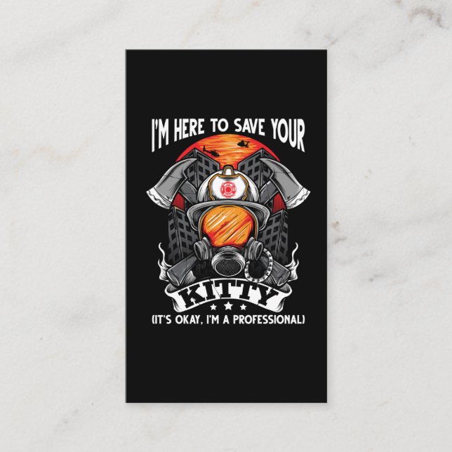 Funny Firefighter Joke Cat Rescue Business Card (Front)