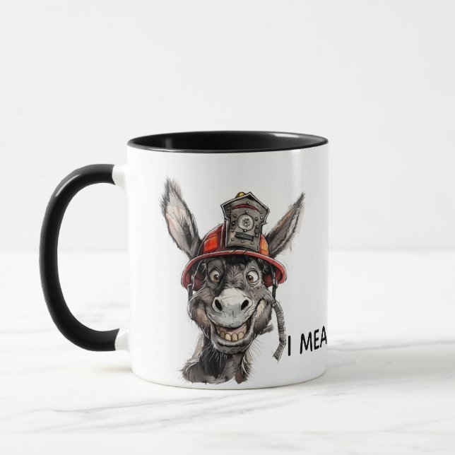 Funny Firefighter Mug Brave Idiot Donkey Joke (Left)