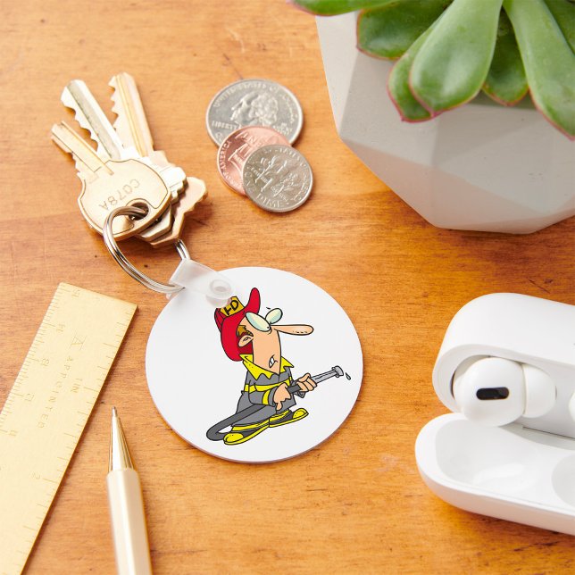 Funny Firefighter with Hose Emergency Responder  Key Ring (Creator Uploaded)