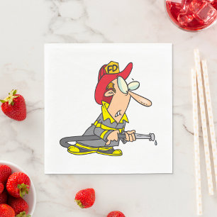 Funny Firefighter with Hose Emergency Responder Napkin
