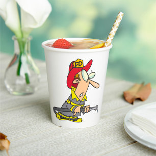 Funny Firefighter with Hose Emergency Responder Paper Cups