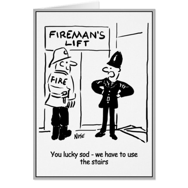 Funny Fireman Firefighter and Policeman Cartoon (Front)