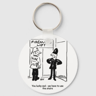 Funny Fireman Firefighter and Policeman Cartoon Key Ring