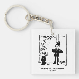Funny Fireman Firefighter and Policeman Cartoon Key Ring